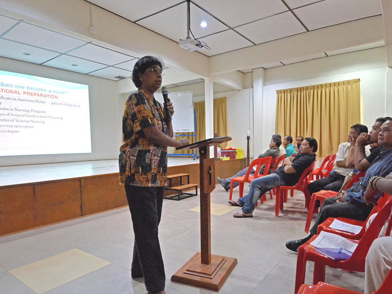 Fatimah School of Nursing Principal giving talk about nursing opportunities