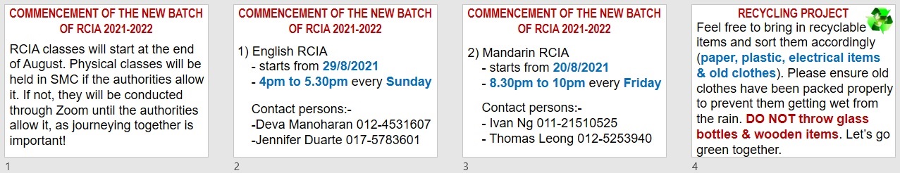 Announcements for 19th Sunday in Ordinary Time