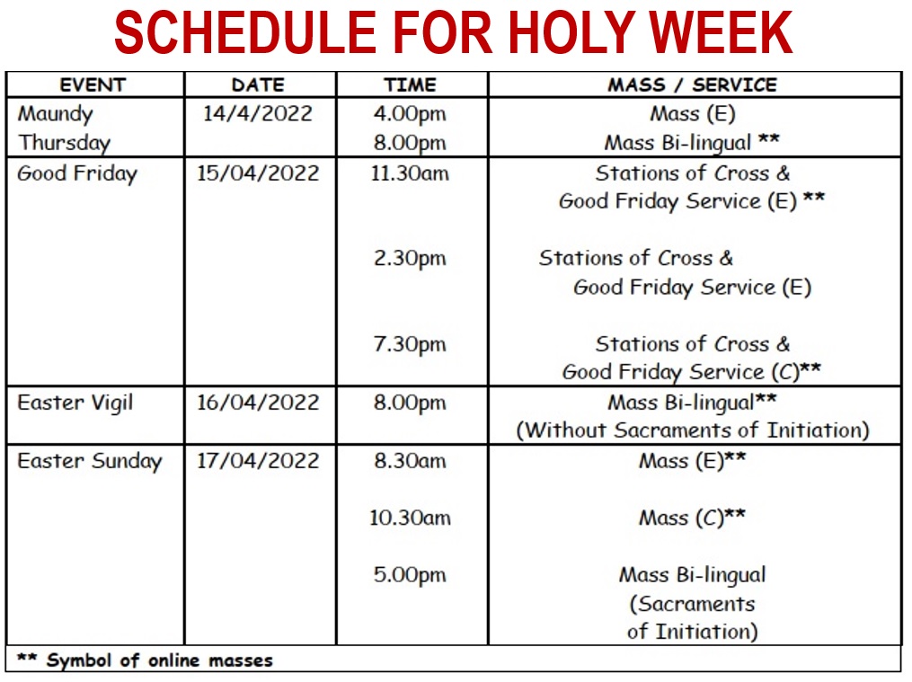 Schedule for Holy Week
