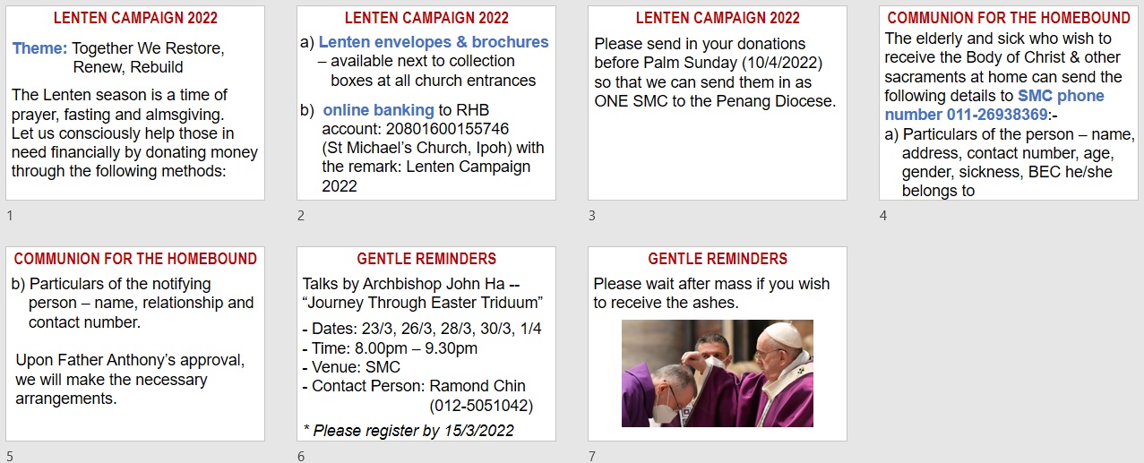 Announcements for the 1st Sunday of Lent
