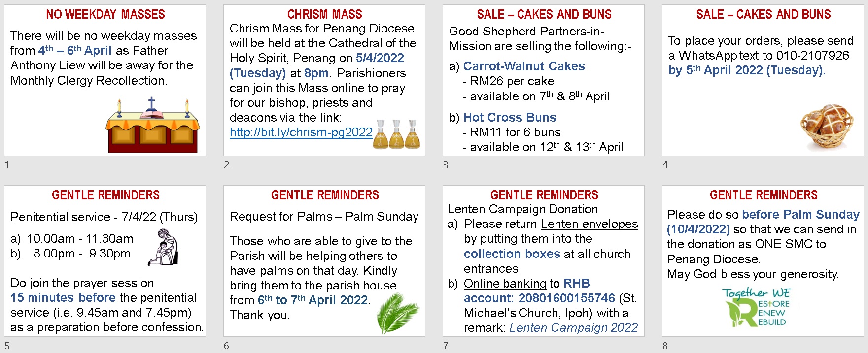 Announcements for the 5th Sunday of Lent