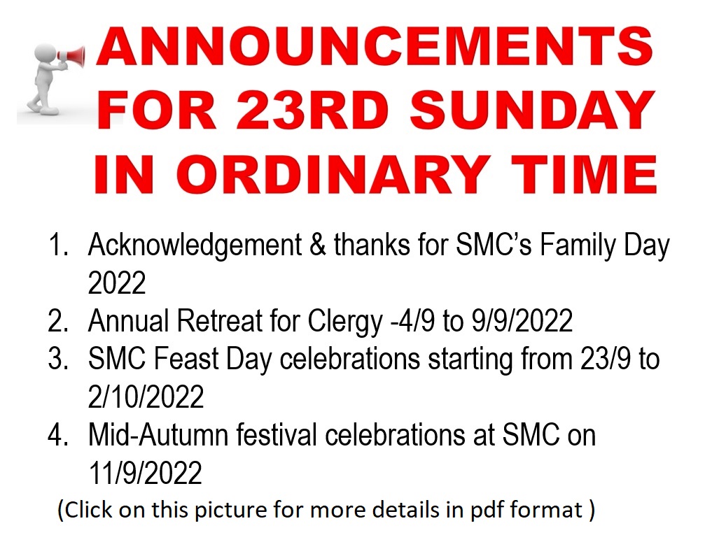 Announcements on 23rd Sunday in Ordinary Time