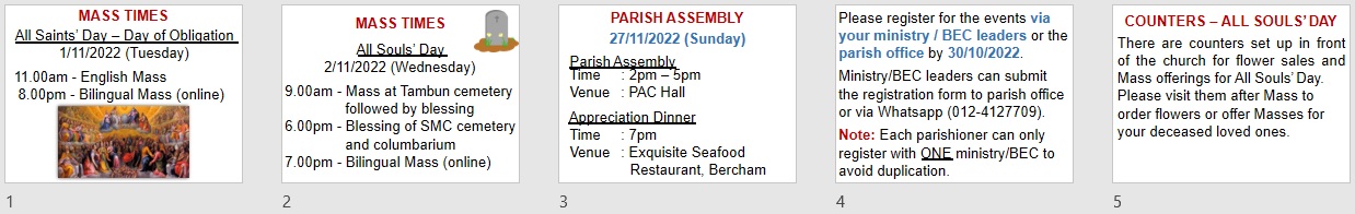 Announcements on 30th Sunday in Ordinary Time