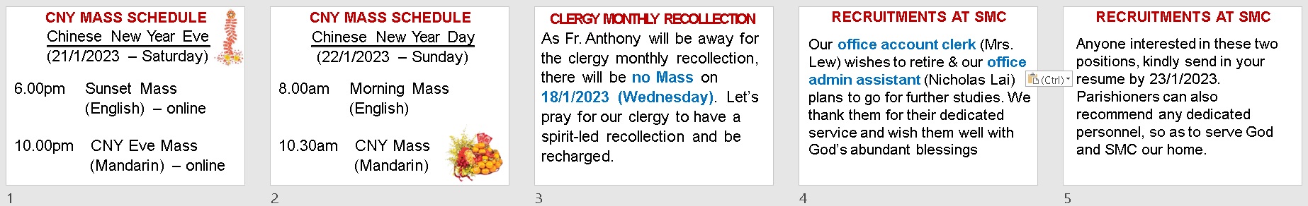Announcements for 2nd Sunday in Ordinary Time