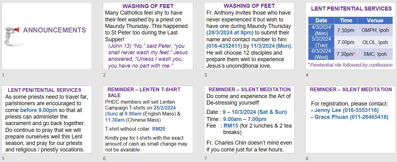 Announcements for 2nd Sunday of Lent and Reminder on Lenten Campaign