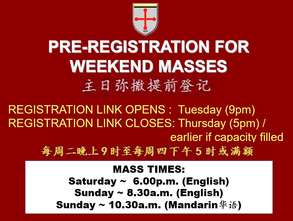 Pre-registration notice for weekend masses 2021