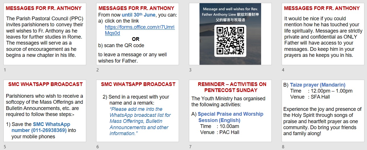 Announcements for Pentecost Sunday