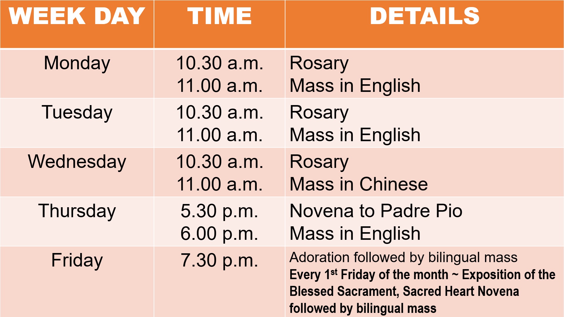 Daily Mass from 1st Jan 2025 onwards